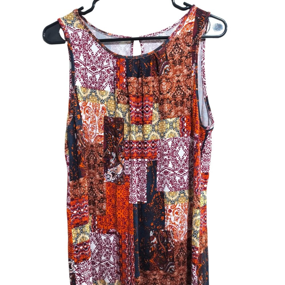 Size Large Patchwork Print Sleeveless Tank Top Keyhole Back